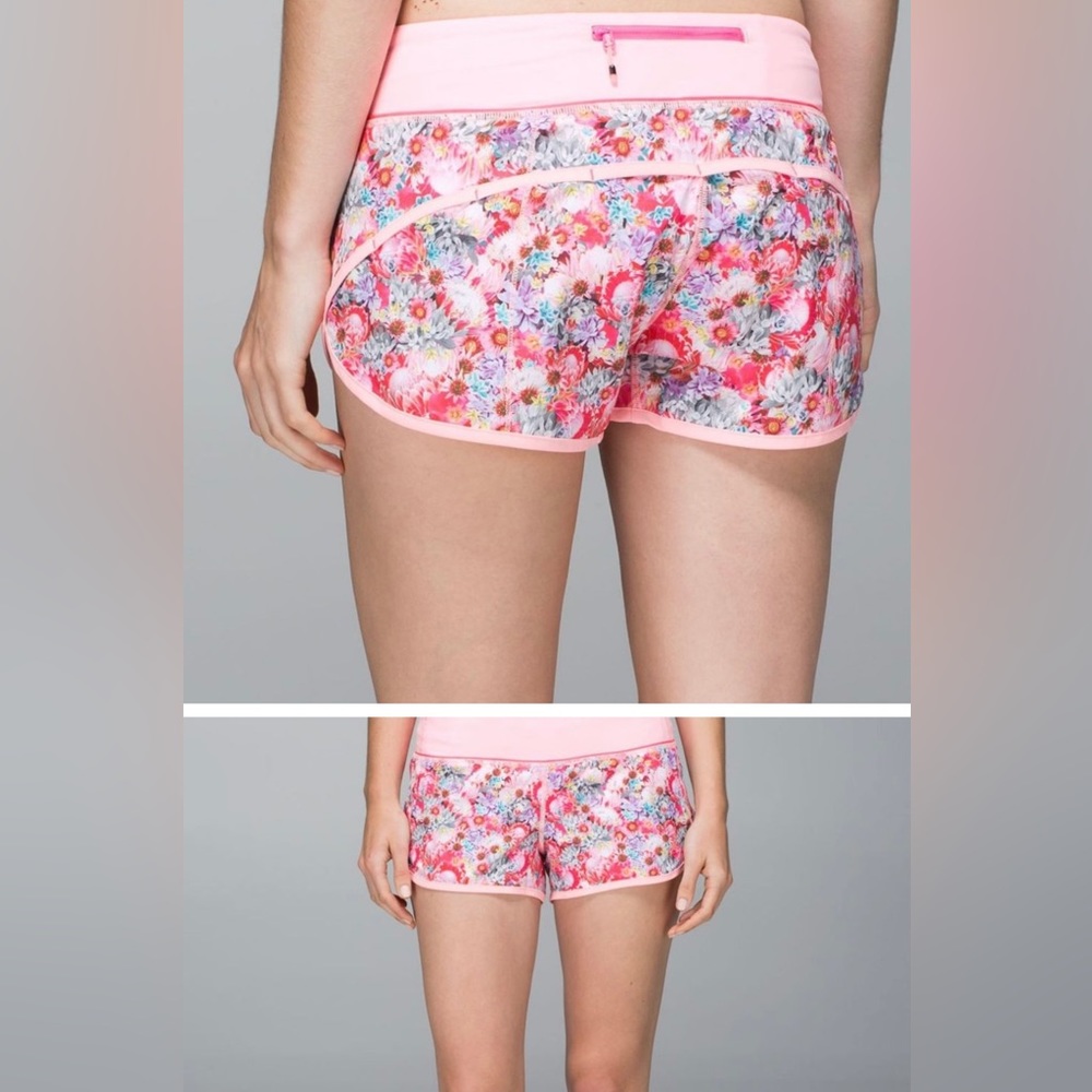 Lulu lemon speed short. Size 8 pink flowers.